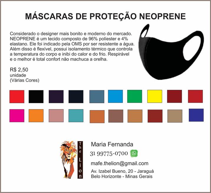 Mascaras de tecido neoprene c/s logomarca e de todas as cores